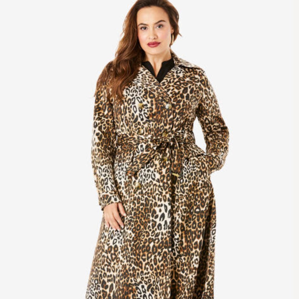 Roaman’s Leopard Print Essential Trench Coat Size 22w (New In Package)